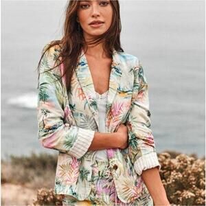 Johnny Was Workshop Tropical Print Linen Womens blazer Jacket size Small